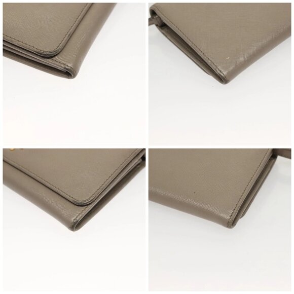 PRADA Shoulder Wallet Bag Safiano leather Beige Gold Auth 133393 - Picture 16 of 16